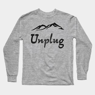 Unplug Minimalist Mountain Range Design With Wood Texture Long Sleeve T-Shirt